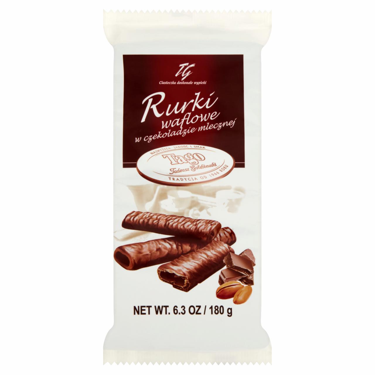 Zdjęcia - Tago Rurki waflowe w czekoladzie mlecznej 180 g