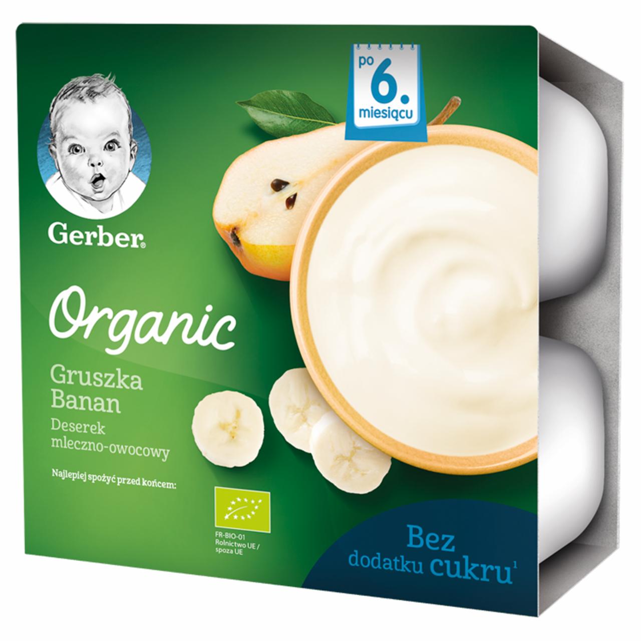 Zdjęcia - Gerber Organic Deserek mleczno-owocowy gruszka banan dla niemowląt po 6. miesiącu 360 g (4 x 90 g)
