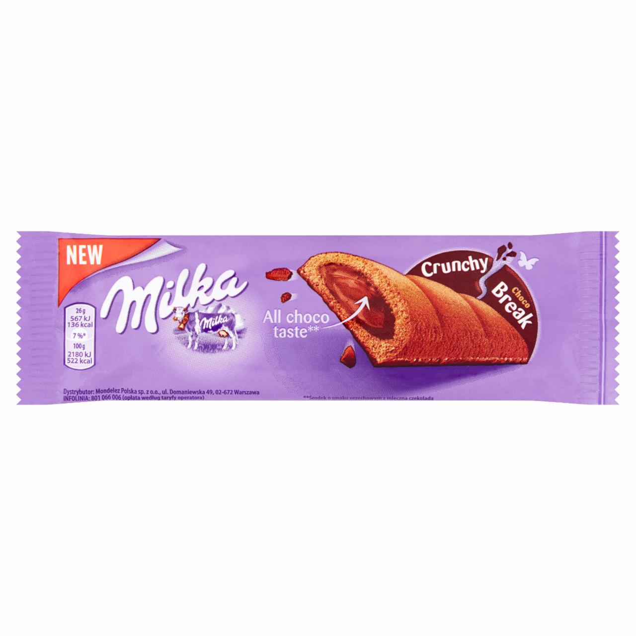 Zdjęcia - Milka Crunchy Break Ciastko kakaowe z nadzieniem orzechowym i czekoladą mleczną 26 g