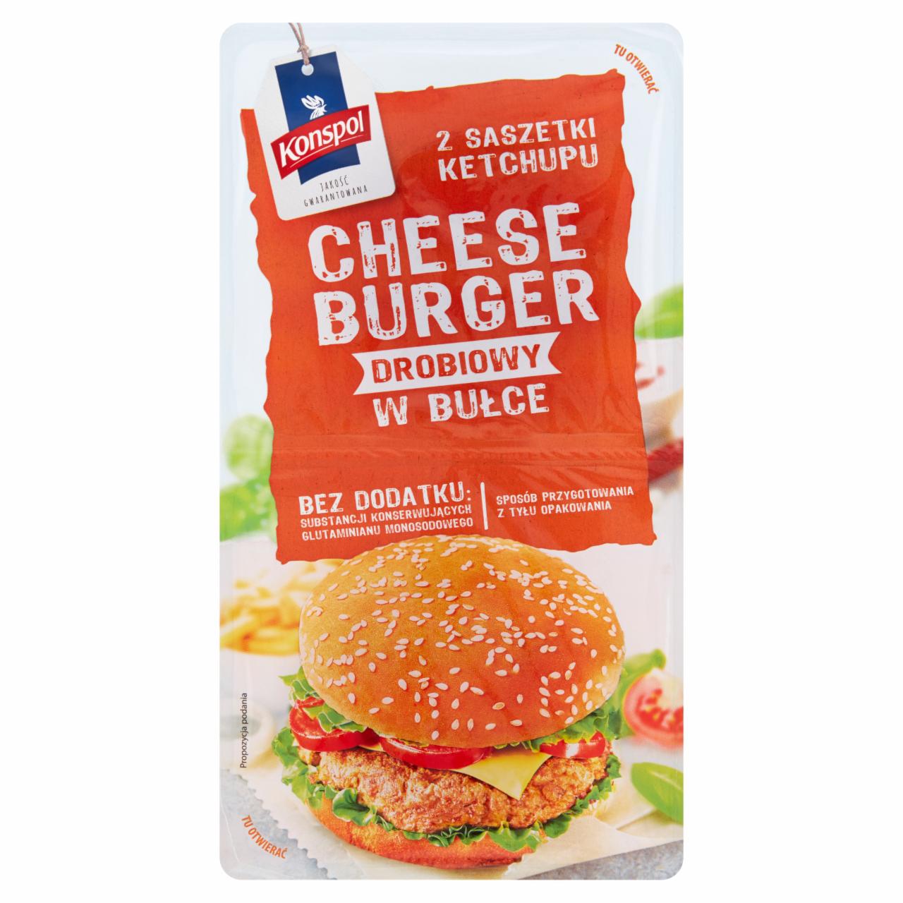 Zdjęcia - Konspol Cheeseburger drobiowy w bułce z ketchupem 320 g (2 x 150 g + 2 x 10 g)