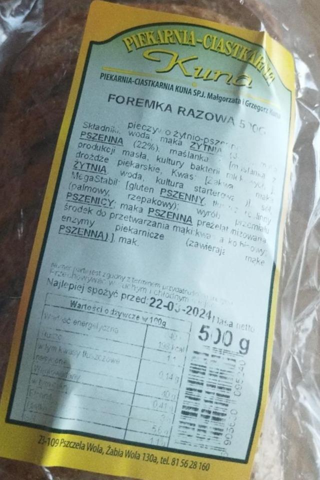 Zdjęcia - Foremka razowa pieczywo żytnio-pszenne Piekarnia Ciastkarnia Kuna