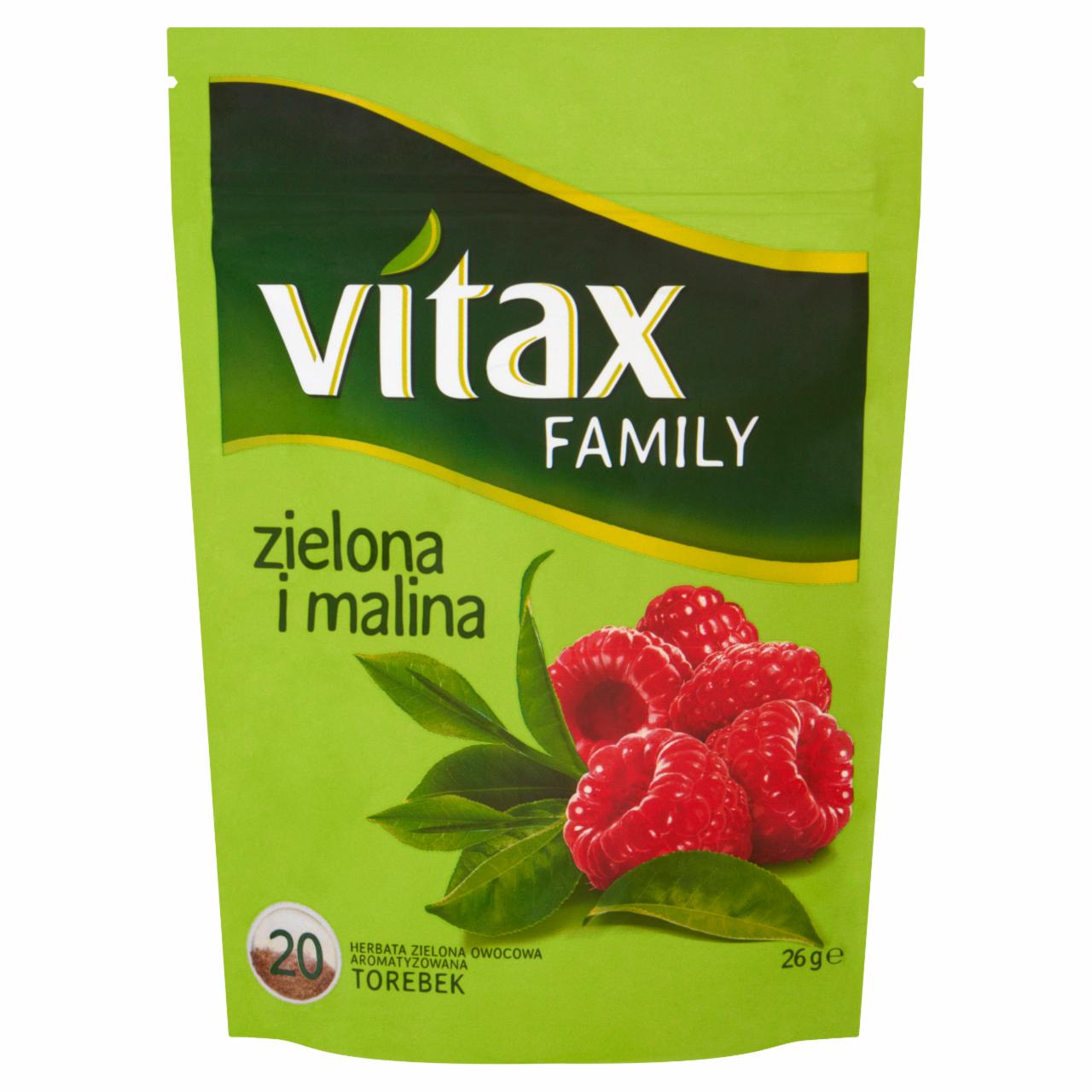 Zdjęcia - Vitax Family zielona i malina Herbata zielona owocowa 26 g (20 torebek)