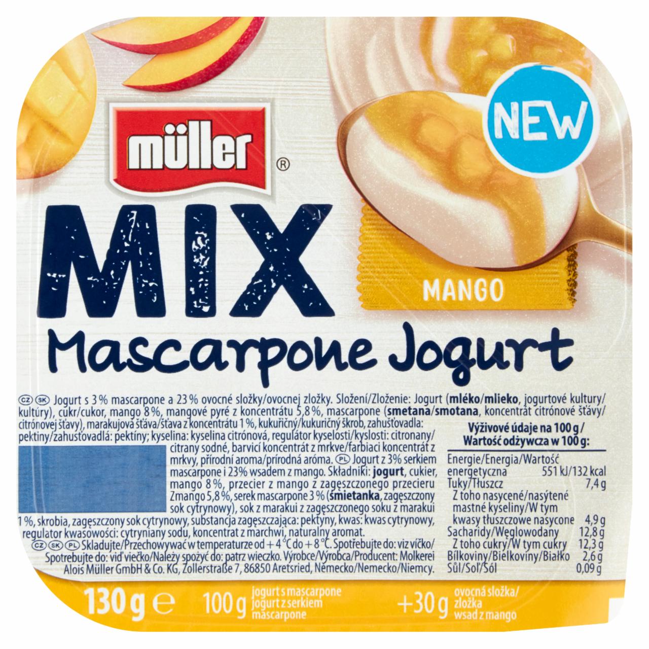 Zdjęcia - Müller Mix Jogurt z serkiem mascarpone i wsadem z mango 130 g