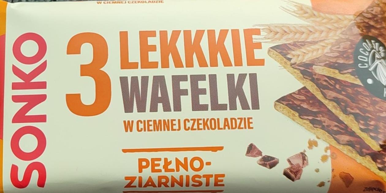 Zdjęcia - 3 lekkie wafelki w ciemnej czekoladzie pełnoziarniste Sonko