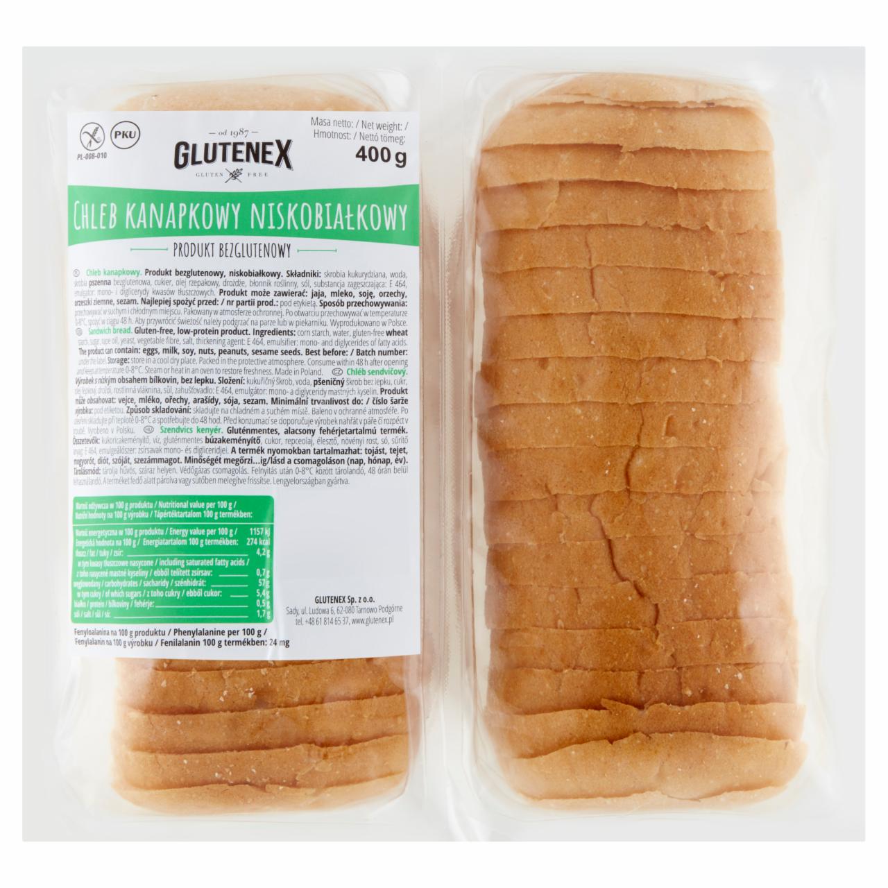 Zdjęcia - Glutenex Chleb kanapkowy niskobiałkowy 400 g