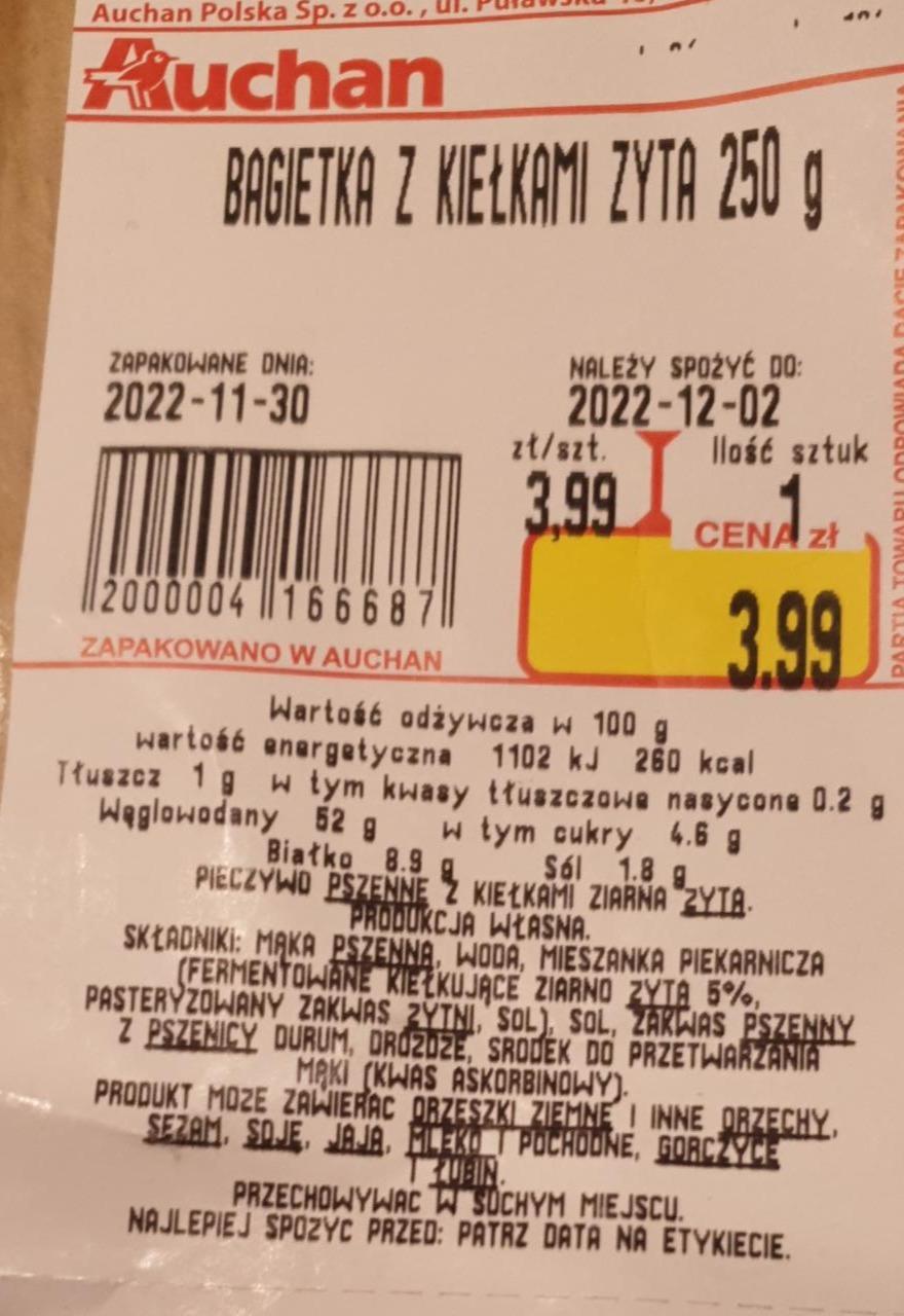 Zdjęcia - Bagietka z kiełkami żyta Auchan