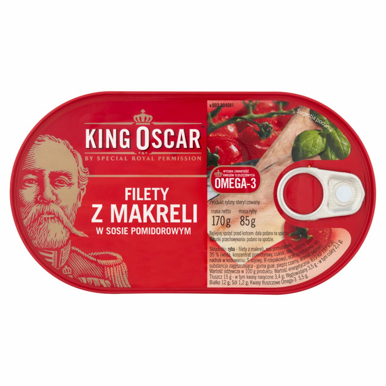 Zdjęcia - King Oscar Filety z makreli w sosie pomidorowym 170 g