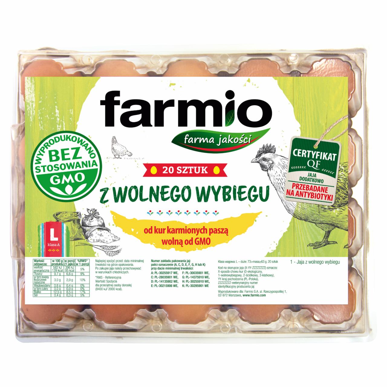 Zdjęcia - Farmio Jaja z wolnego wybiegu od kur karmionych paszą wolną od GMO L 20 sztuk