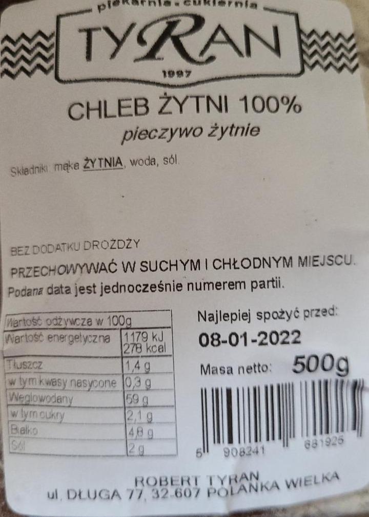 Zdjęcia - Chleb żytni 100% Tyran