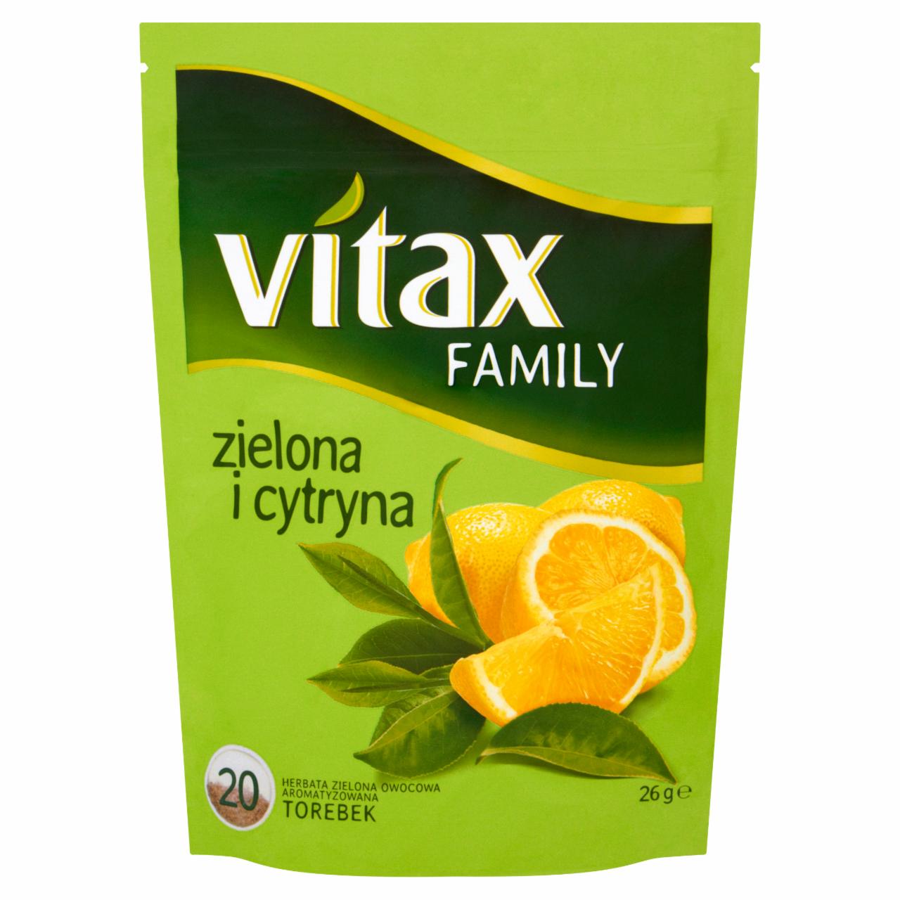 Zdjęcia - Vitax Family zielona i cytryna Herbata zielona owocowa 26 g (20 torebek)