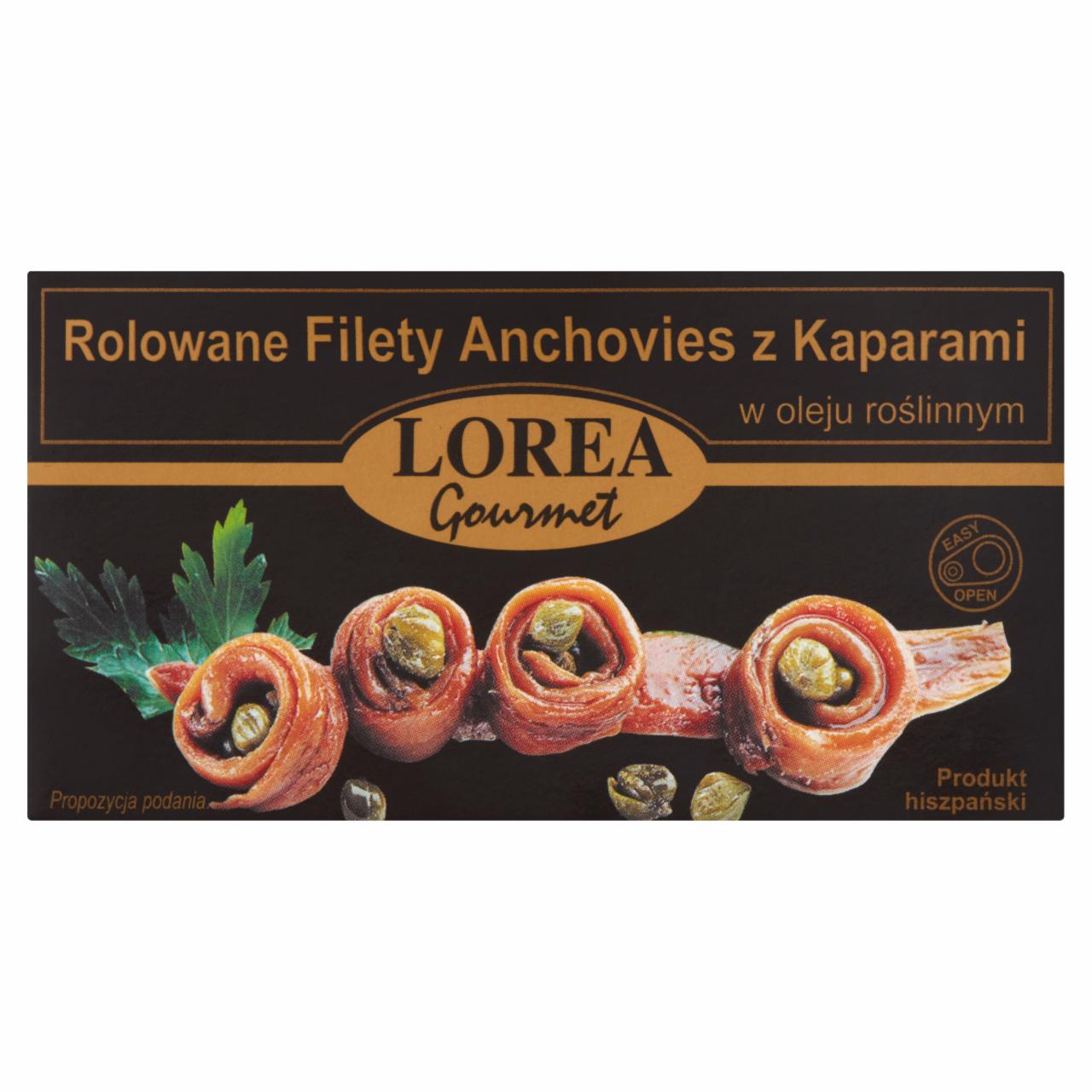 Zdjęcia - Lorea Gourmet Rolowane Filety Anchovies z kaparami w oleju roślinnym 50 g