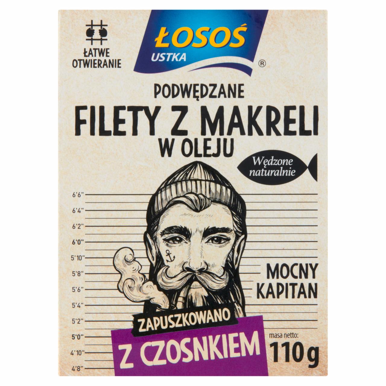 Zdjęcia - Łosoś Ustka Podwędzane filety z makreli w oleju z czosnkiem 110 g