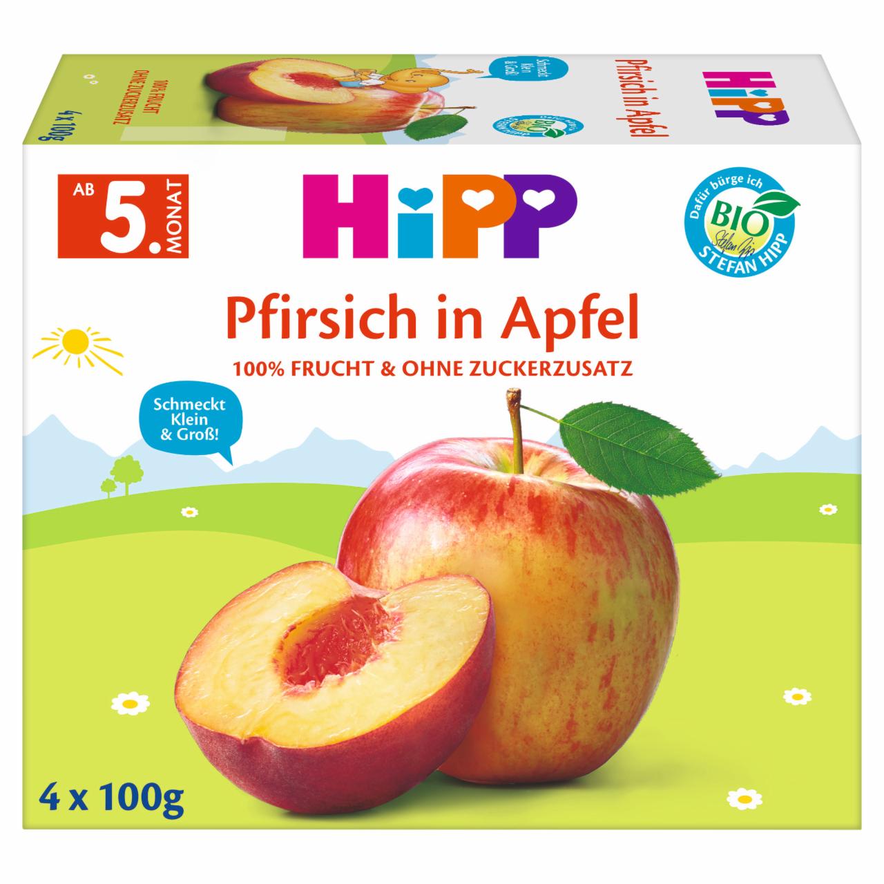 Zdjęcia - HiPP BIO Owocowa Chwila Jabłka-brzoskwinie po 4. miesiącu 400 g (4 x 100 g)