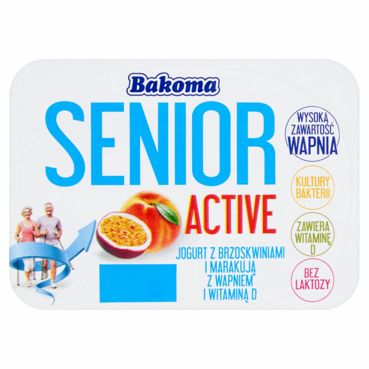Zdjęcia - Bakoma Senior Active Jogurt z brzoskwiniami i marakują z wapniem i witaminą D 130 g