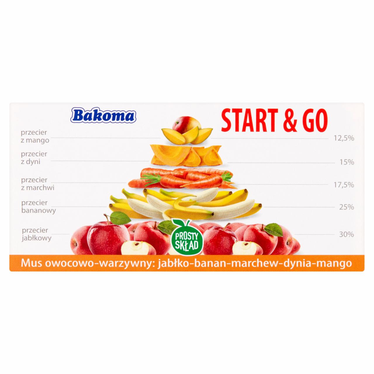Zdjęcia - Bakoma Start & Go Mus owocowo-warzywny jabłko-banan-marchew-dynia-mango 200 g (2 x 100 g)