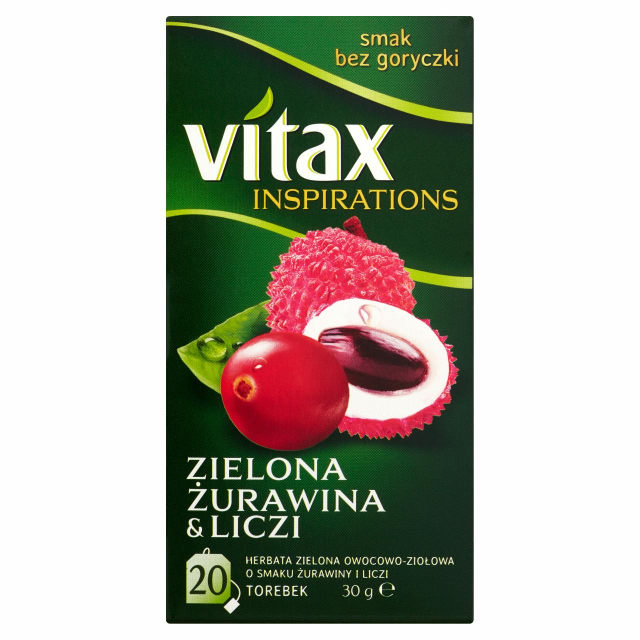 Zdjęcia - Vitax Inspirations Zielona Żurawina & Liczi Herbata zielona owocowo-ziołowa 30 g (20 torebek)