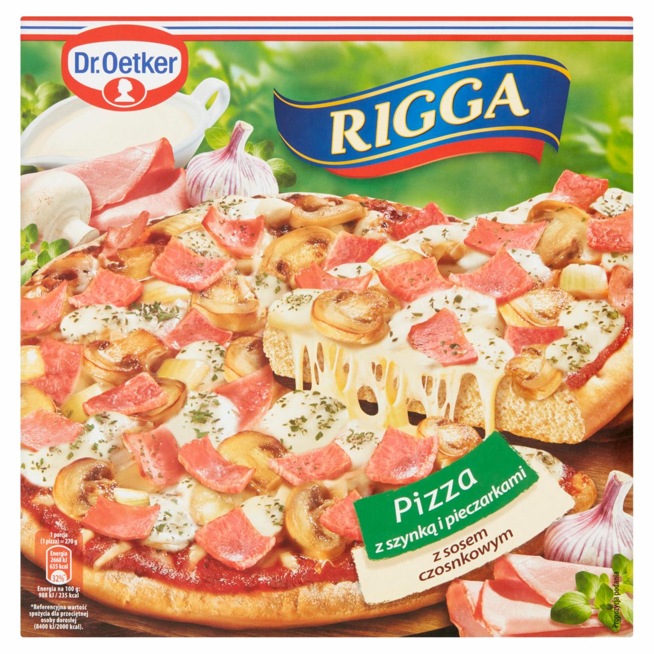 Zdjęcia - Dr. Oetker Rigga Pizza z szynką i pieczarkami z sosem czosnkowym 270 g
