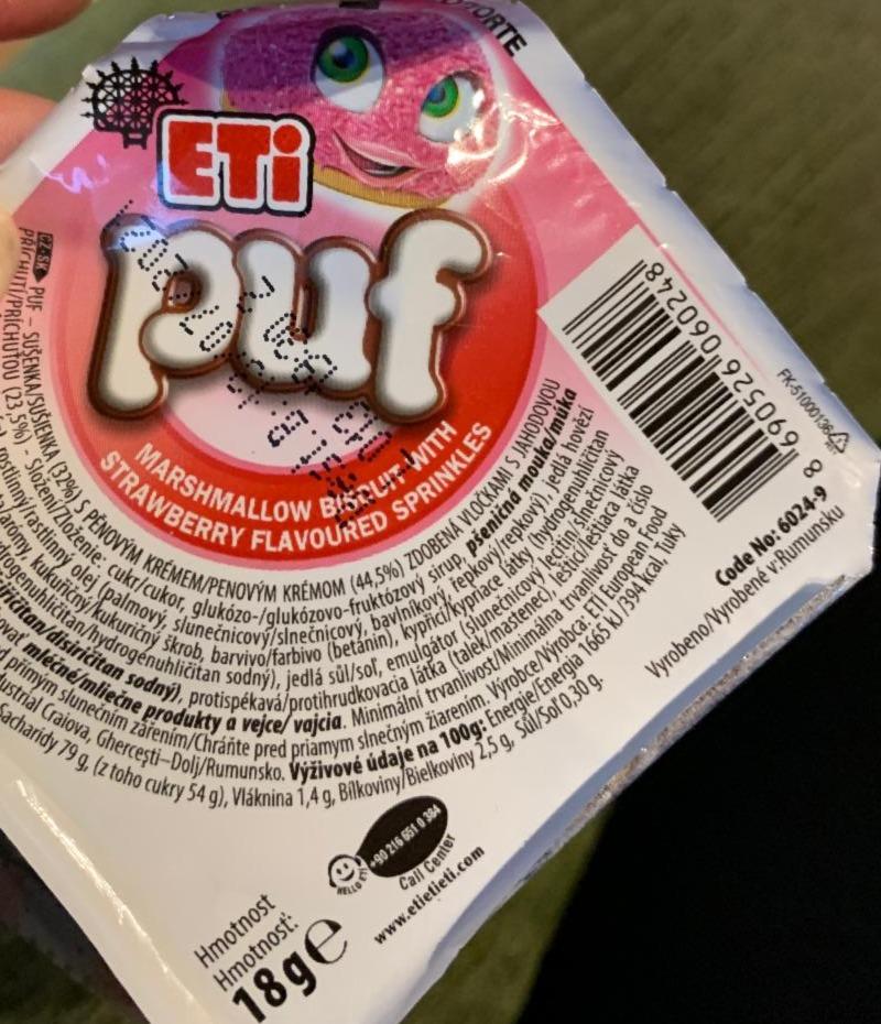 Zdjęcia - Eti Puf Herbatnik z pianką marshmallow i posypką z granulek o smaku truskawkowym 18 g