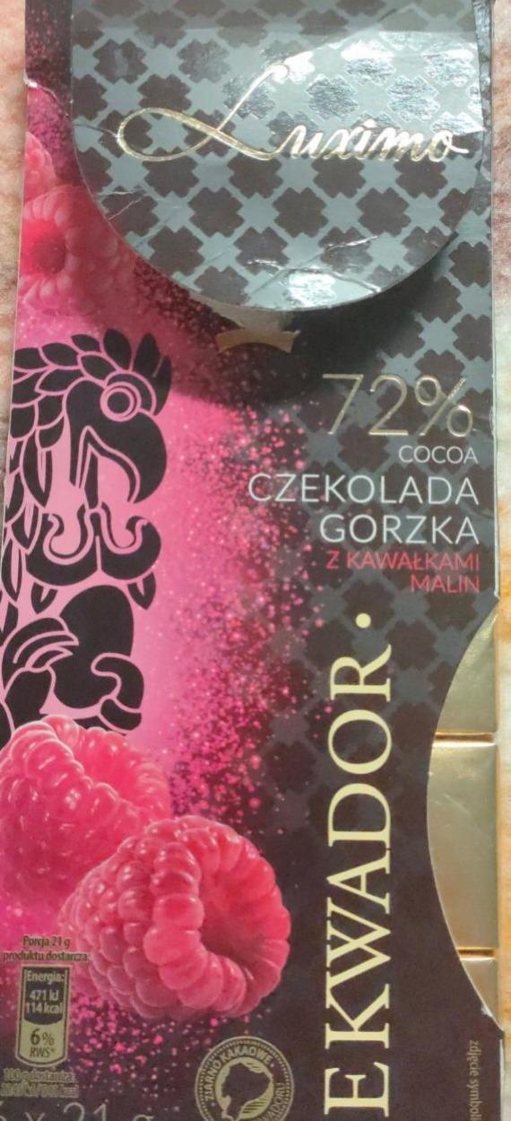 Zdjęcia - Czekolada gorzka z kawałkami malin Ekwador Luximo