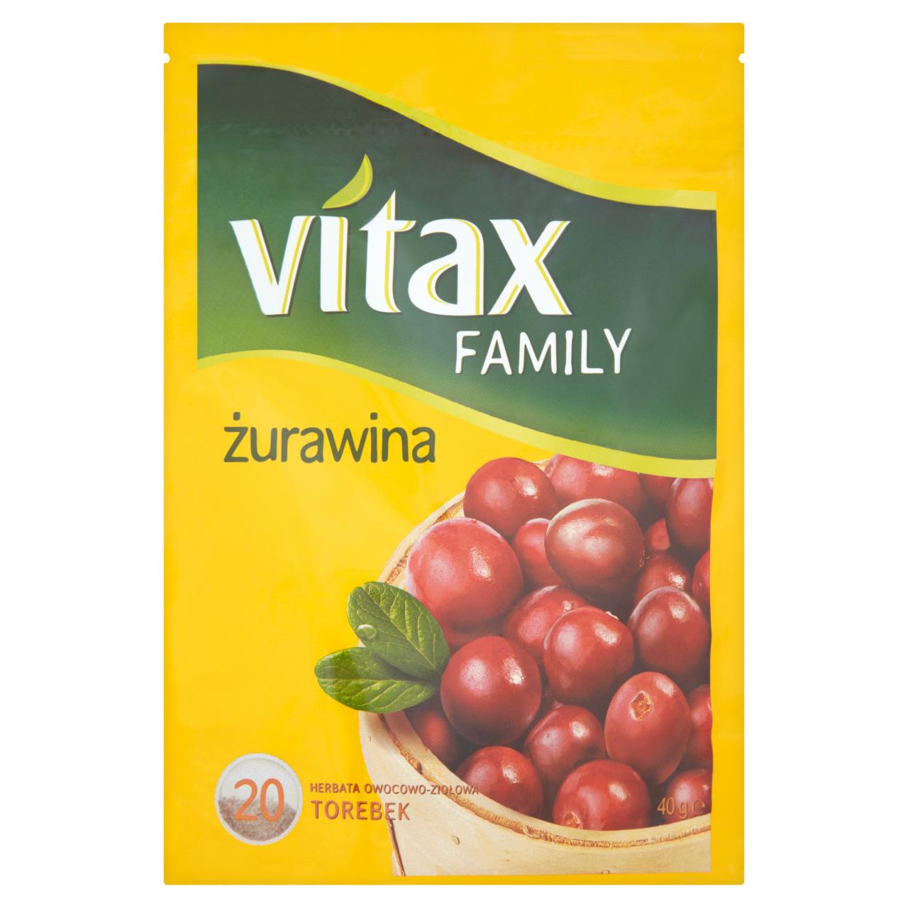 Zdjęcia - Vitax Family żurawina Herbata owocowo-ziołowa 40 g (20 torebek)