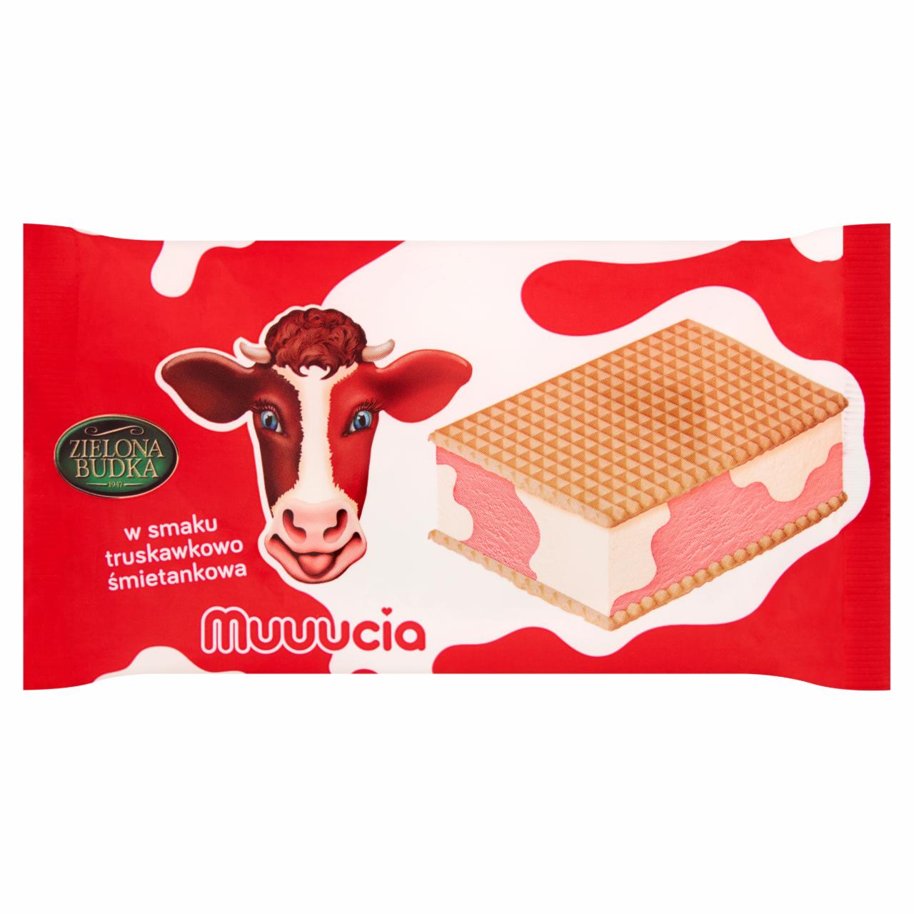 Zdjęcia - Zielona Budka Muuucia Lody o smaku śmietankowym i truskawkowym w wafelkach 180 ml