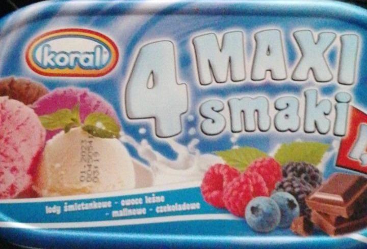 Zdjęcia - Koral 4 Maxi smaki Lody śmietankowe owoce leśne malinowe czekoladowe 1,5 l