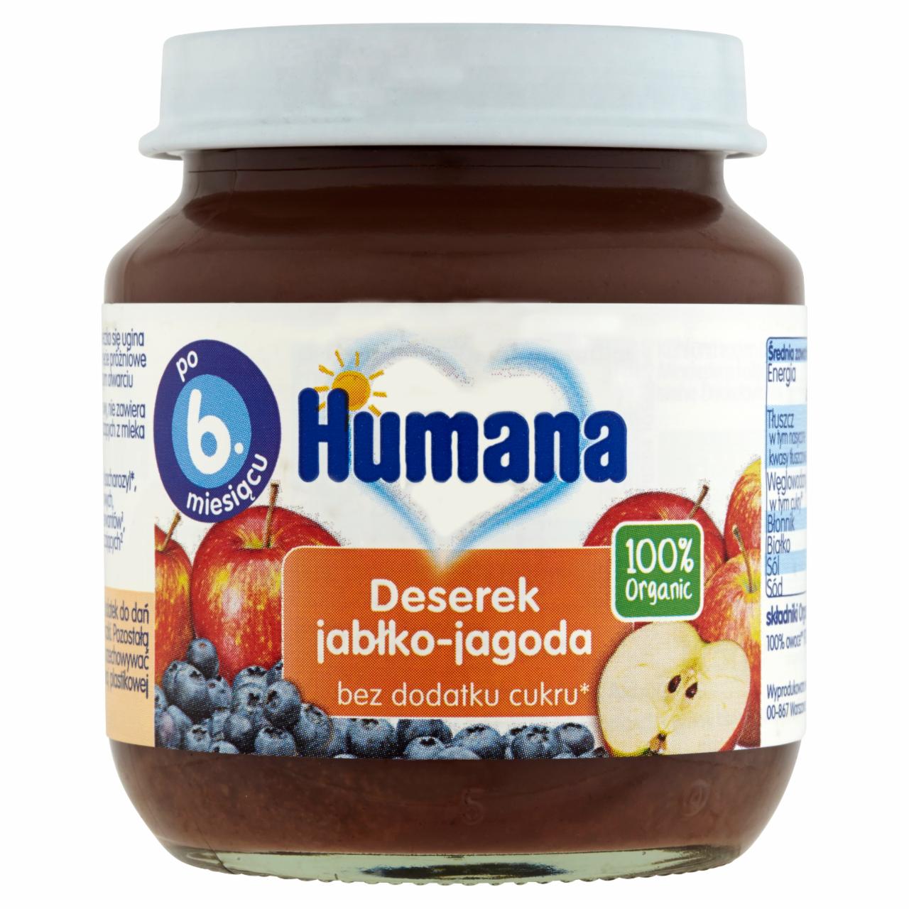 Zdjęcia - Humana 100% Organic Deserek jabłko-jagoda po 6. miesiącu 125 g