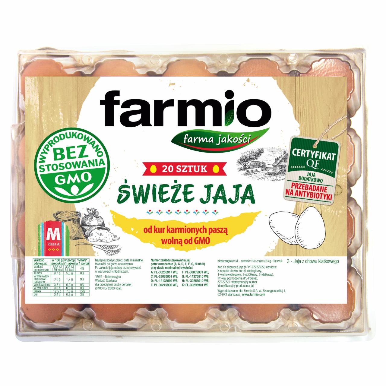 Zdjęcia - Farmio Świeże jaja od kur karmionych paszą wolną od GMO M 20 sztuk