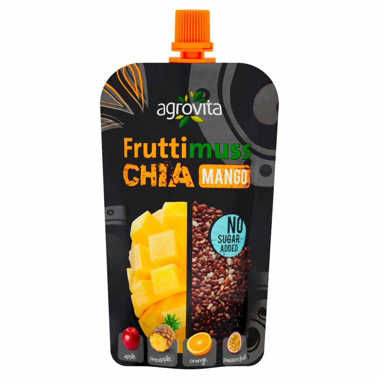 Zdjęcia - Agrovita Fruttimuss Chia Puree jabłkowe z mango nasionami chia ananasem pomarańczą i marakują 100 g