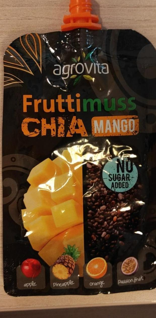 Zdjęcia - Agrovita Fruttimuss Chia Puree jabłkowe z mango nasionami chia ananasem pomarańczą i marakują 100 g