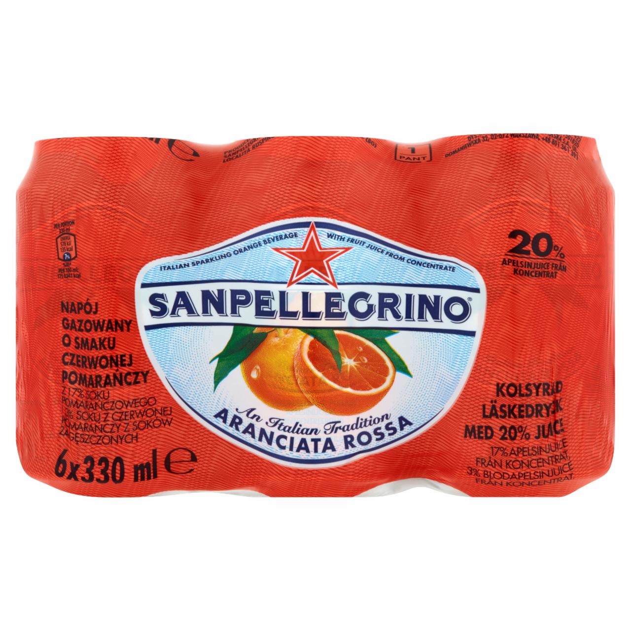 Zdjęcia - Sanpellegrino Aranciata Rossa Napój gazowany o smaku czerwonej pomarańczy 6 x 330 ml