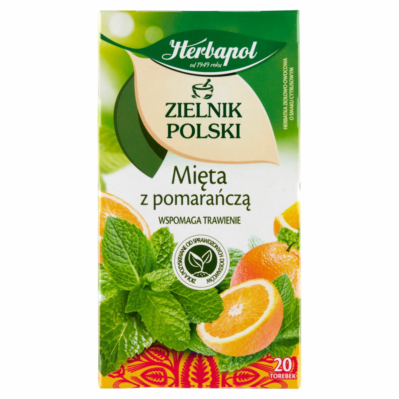 Zdjęcia - Herbapol Zielnik Polski Herbatka ziołowo-owocowa mięta z pomarańczą 30 g (20 x 1,5 g)