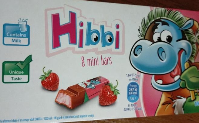 Zdjęcia - Hibbi Mlekoladki Batoniki mleczne z nadzieniem o smaku jogurtowo-truskawkowym 100 g (8 sztuk)