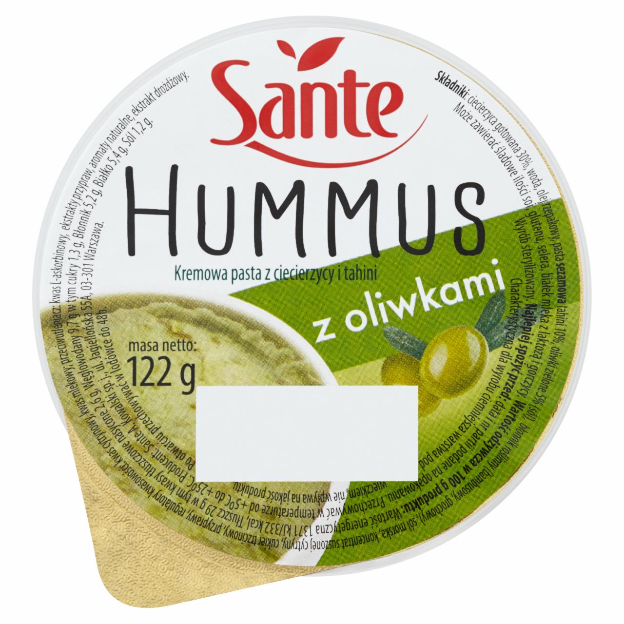Zdjęcia - Sante Hummus z oliwkami Kremowa pasta z ciecierzycy i tahini 122 g