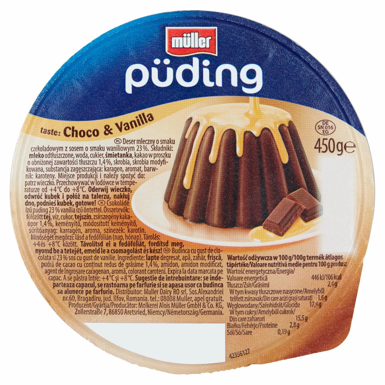 Zdjęcia - Müller Püding Deser mleczny o smaku czekoladowym z sosem o smaku waniliowym 450 g