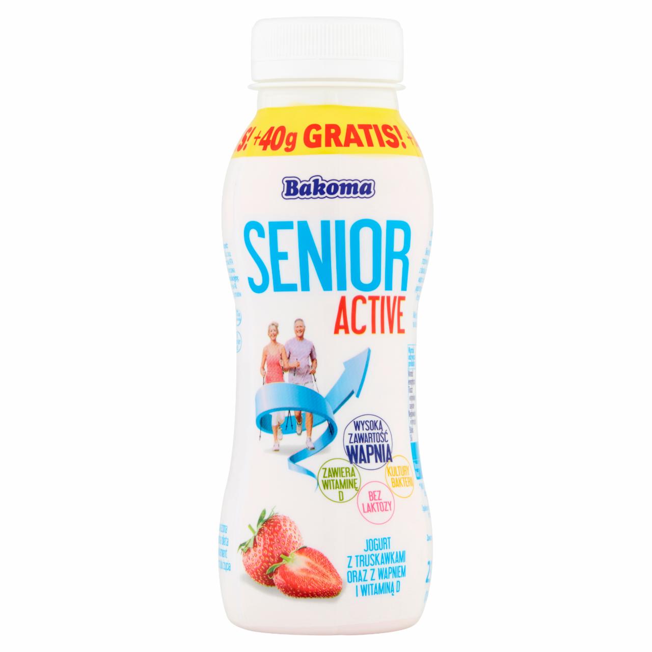 Zdjęcia - Bakoma Senior Active Jogurt z truskawkami oraz z wapniem i witaminą D 230 g