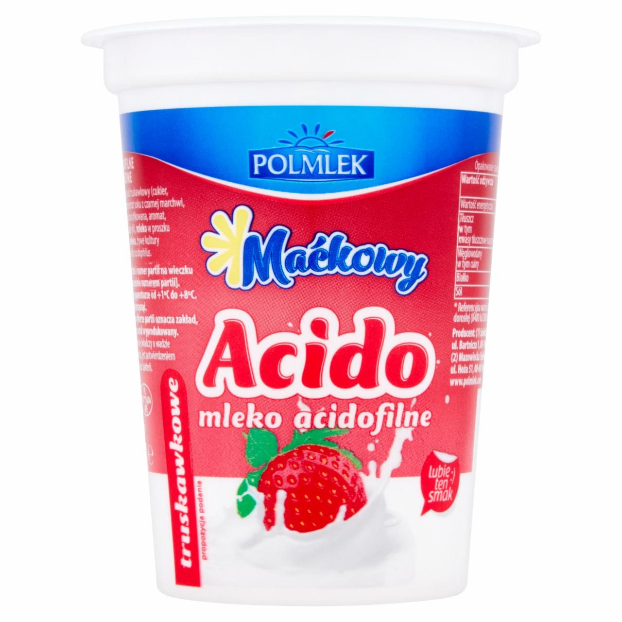 Zdjęcia - Polmlek Maćkowy Acido Mleko acidofilne truskawkowe 400 g