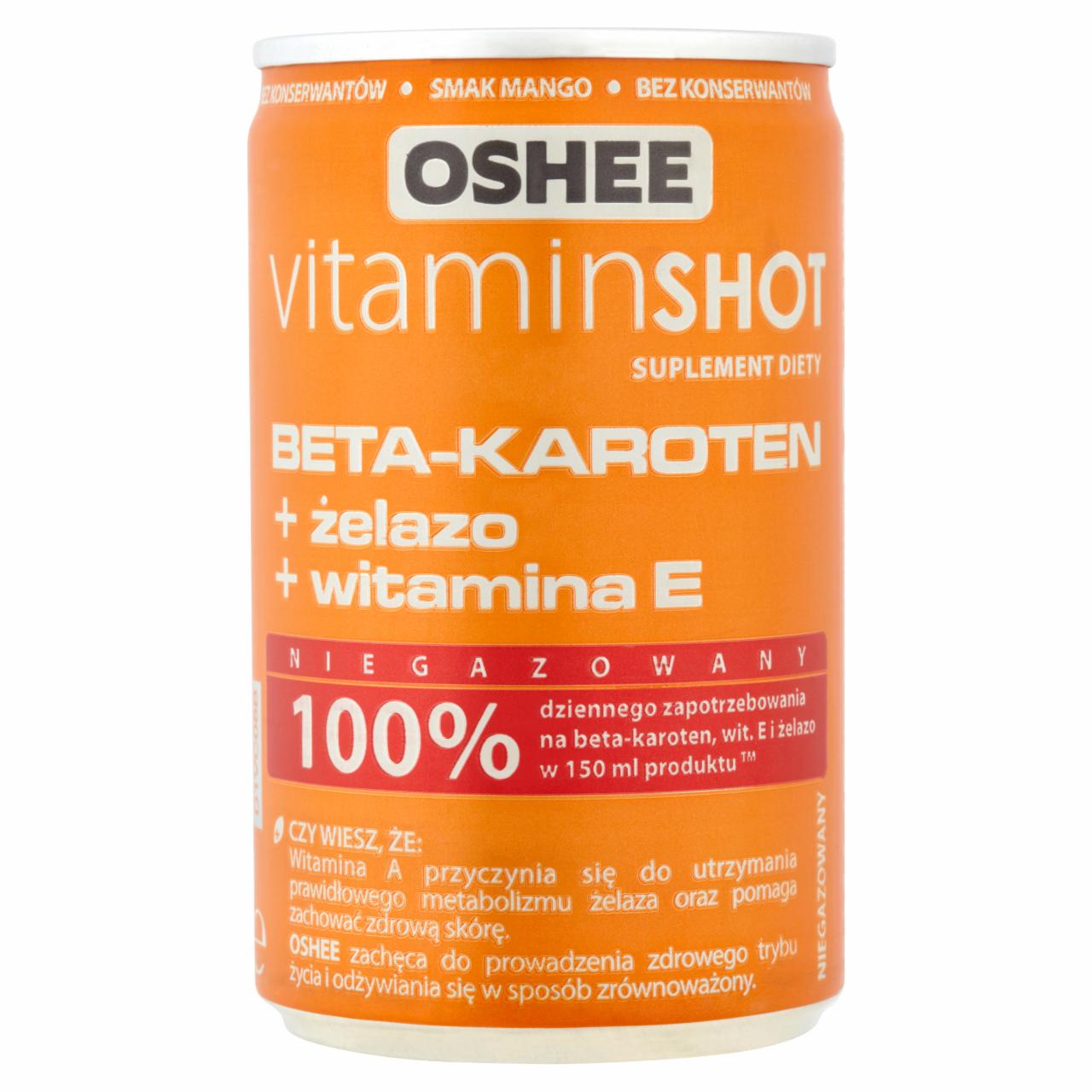 Zdjęcia - Oshee Vitamin Shot Beta-Karoten Napój niegazowany o smaku mango 150 ml