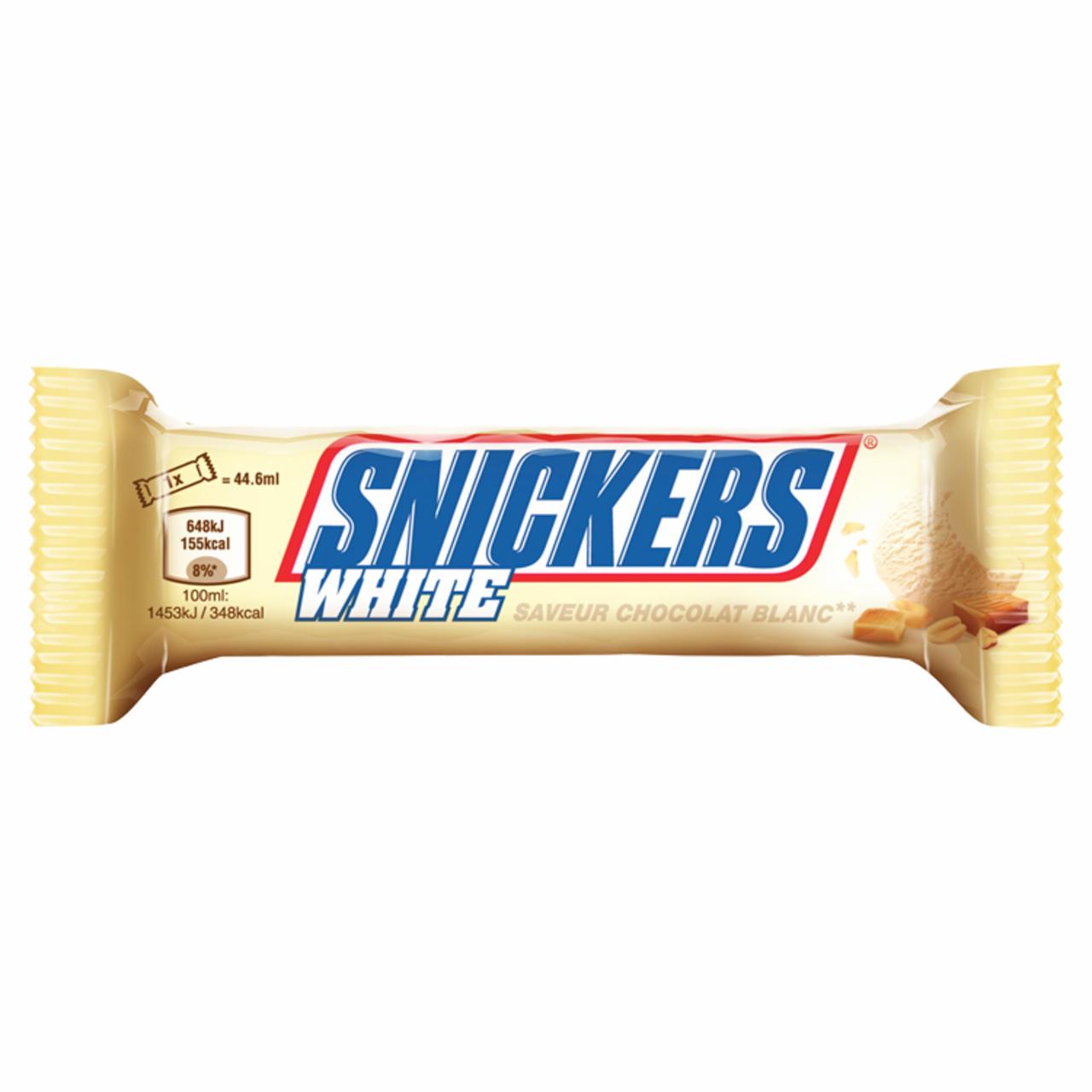 Zdjęcia - Snickers White Lody z orzechami ziemnymi i karmelem w polewie na bazie masła kakaowego 44,6 ml