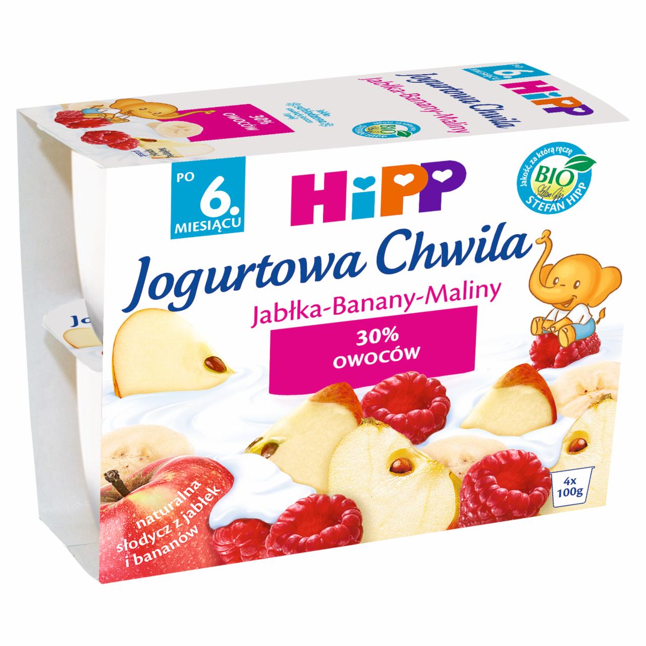 Zdjęcia - HiPP BIO Jogurtowa Chwila Jabłka-Banany-Maliny po 6. miesiącu 400 g (4 x 100 g)