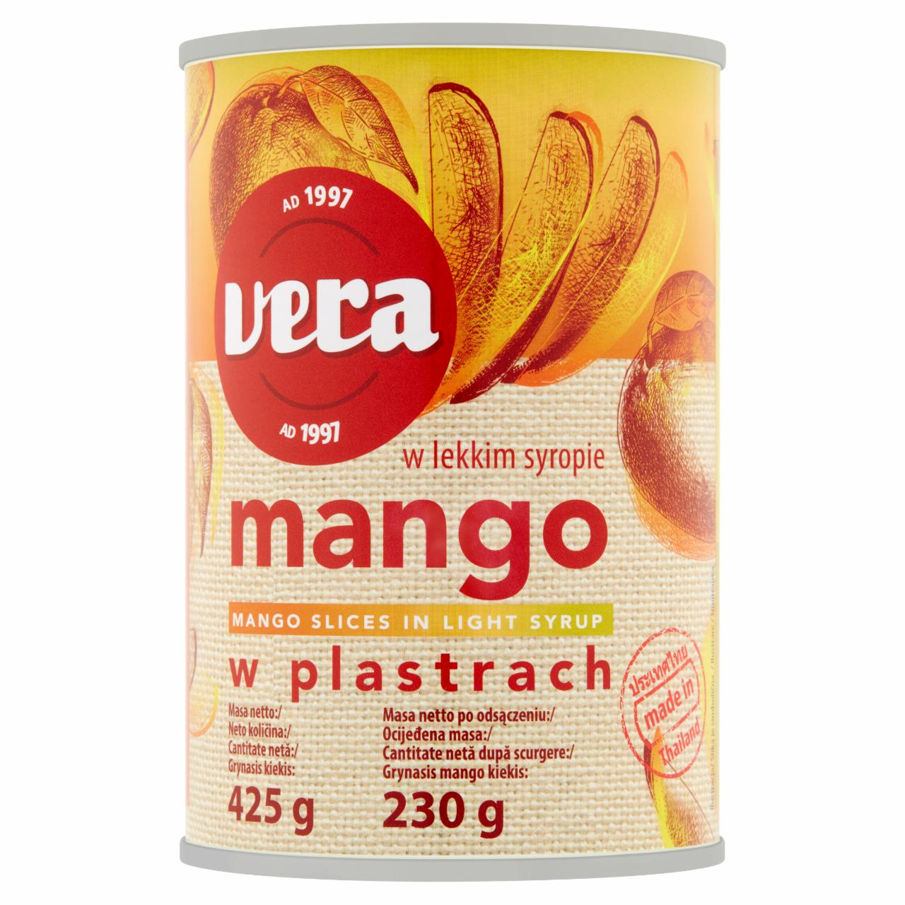 Zdjęcia - Vera Mango w plastrach w lekkim syropie 425 g