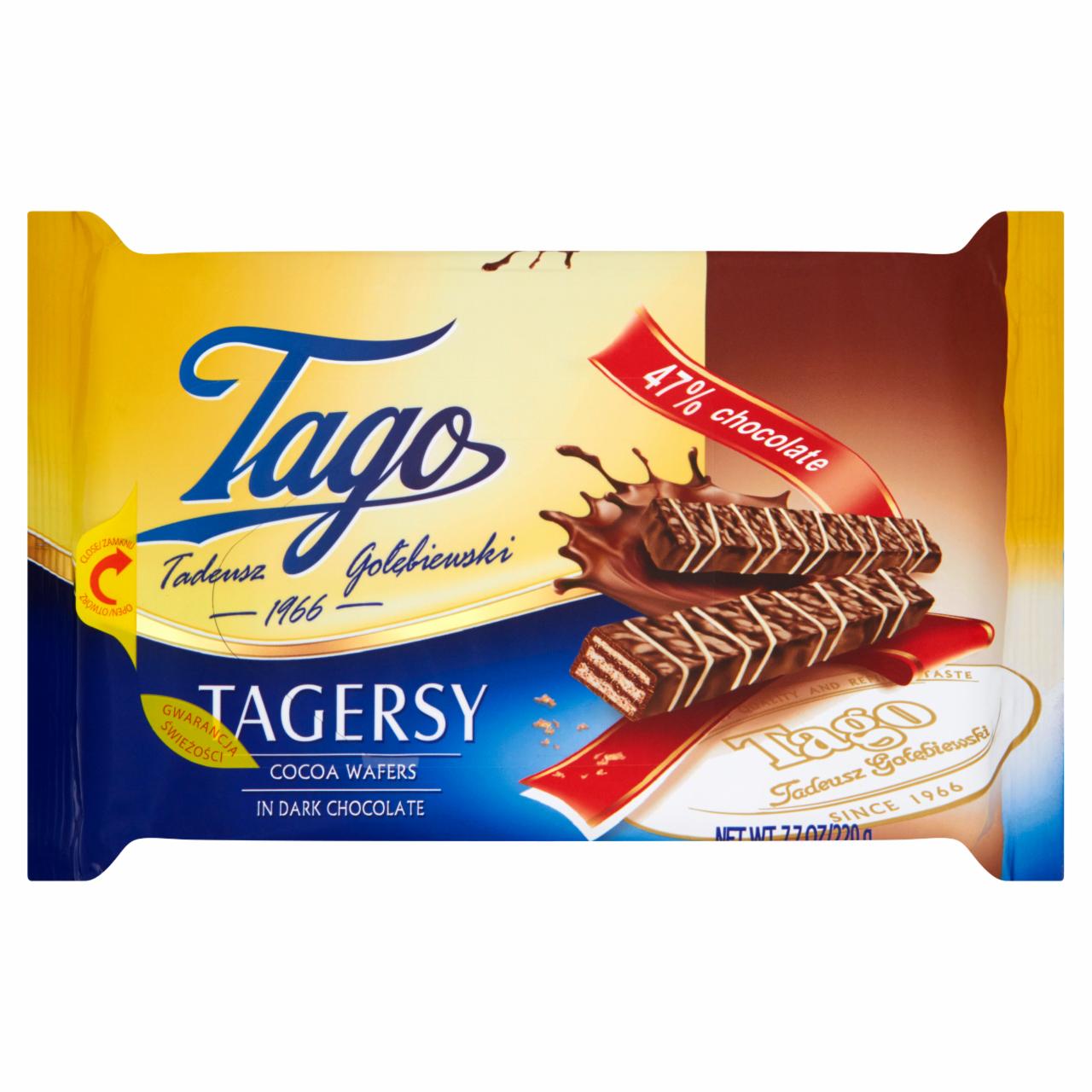 Zdjęcia - Tago Tagersy Wafelki kakaowe w czekoladzie deserowej 220 g (28 sztuk)