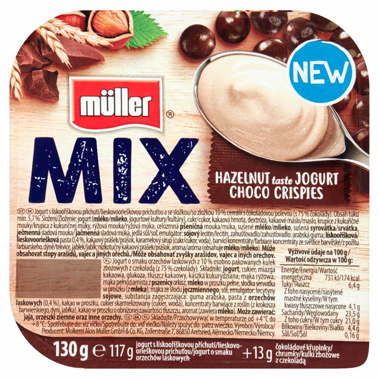 Zdjęcia - Müller Mix Jogurt o smaku orzechów laskowych z kulkami zbożowymi z czekoladą 130 g