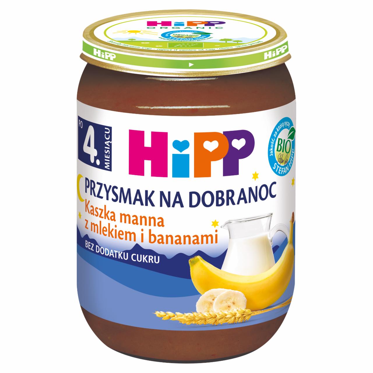 Zdjęcia - HiPP BIO Przysmak na Dobranoc Kaszka manna z mlekiem i bananami po 4. miesiącu 190 g