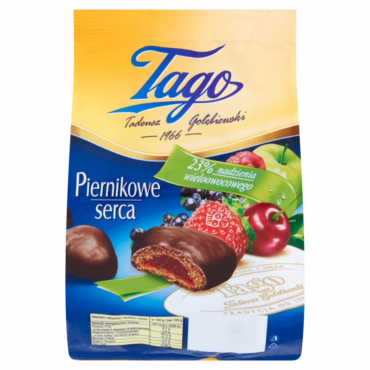 Zdjęcia - Tago Piernikowe serca z nadzieniem wieloowocowym 160 g