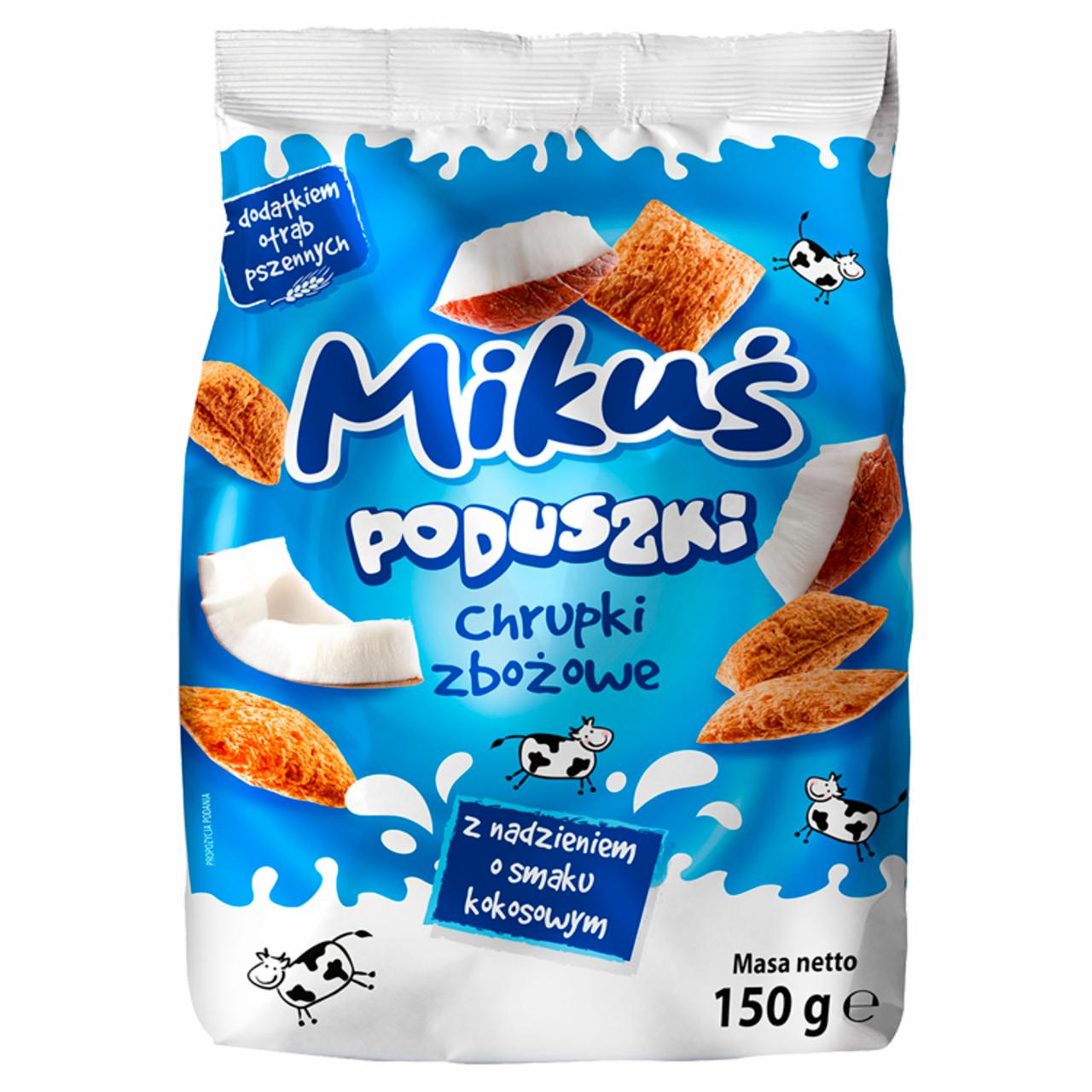 Zdjęcia - Mikuś Poduszki Chrupki zbożowe z nadzieniem o smaku kokosowym 150 g