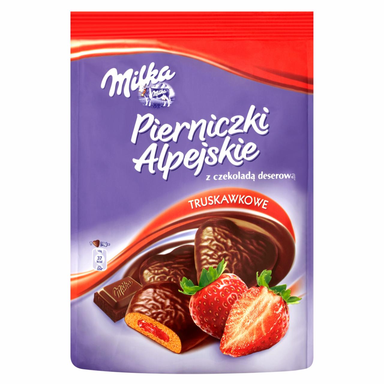 Zdjęcia - Milka Pierniczki Alpejskie z nadzieniem truskawkowym oblane czekoladą z alpejskiego mleka 160 g