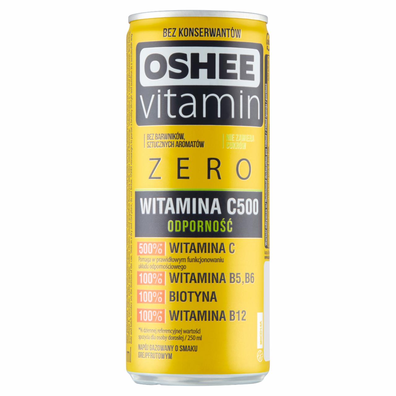 Zdjęcia - Oshee Vitamin Zero Odporność Napój gazowany o smaku grejpfrutowym 250 ml