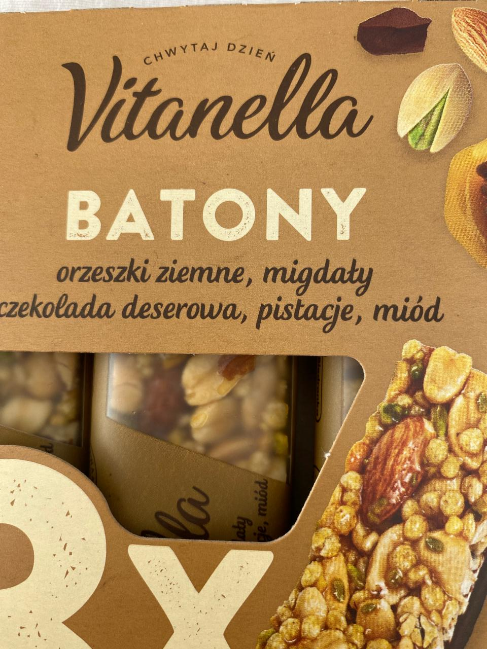 Zdjęcia - Batony orzeszki ziemne, migdaty, czekolada deserowa, pistácie, miód Vitanella