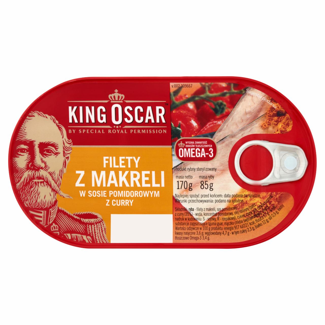 Zdjęcia - King Oscar Filety z makreli w sosie pomidorowym z curry 170 g